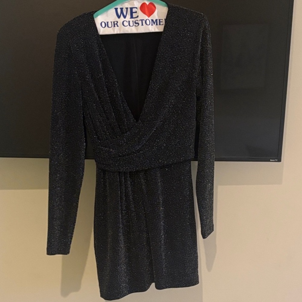 Ramy Brook Black Sparkle Long Sleeve Dress